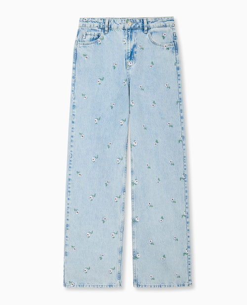 Jean droit avec broderies fleurs all over - PIMKIE - 4