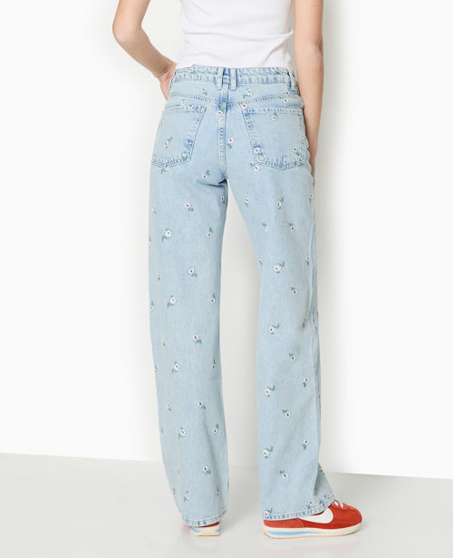 Jean droit avec broderies fleurs all over - PIMKIE - 6