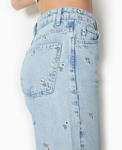 Jean droit avec broderies fleurs all over - PIMKIE - 1
