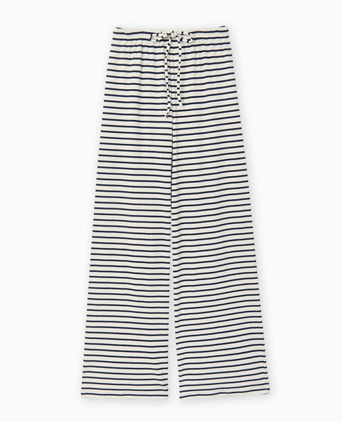 Pantalon large en maille côtelée rayée - PIMKIE - 4