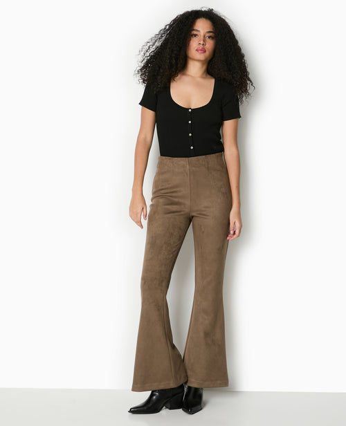 Pantalon flare en suédine - PIMKIE - 1