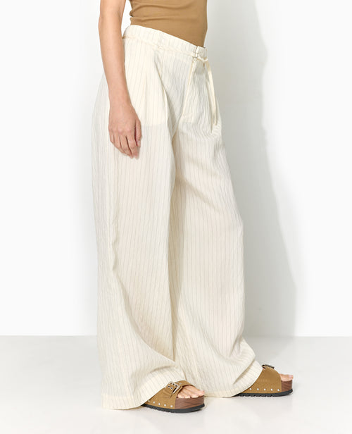 Pantalon large rayé taille haute avec ceinture - PIMKIE - 2