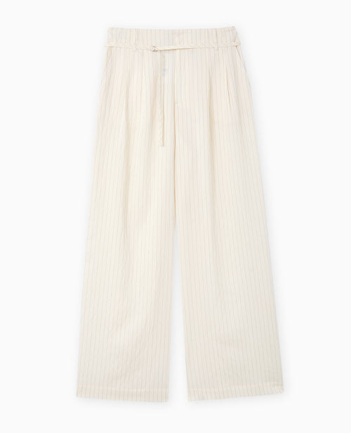 Pantalon large rayé taille haute avec ceinture - PIMKIE - 4