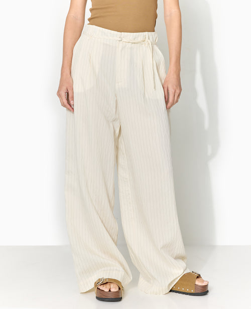 Pantalon large rayé taille haute avec ceinture - PIMKIE - 5