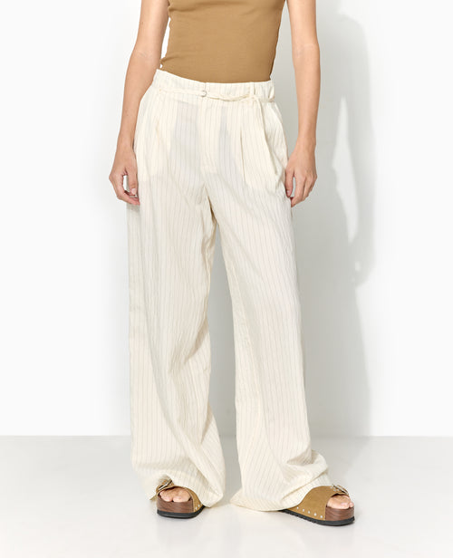 Pantalon large rayé taille haute avec ceinture - PIMKIE - 7