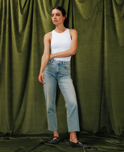 Jean straight taille haute bas coupé - PIMKIE - 1