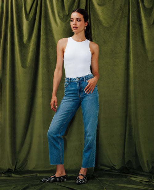 Jean straight taille haute bas coupés - PIMKIE - 1