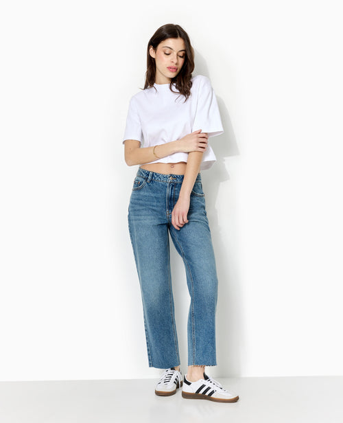Jean straight taille haute bas coupés - PIMKIE - 1