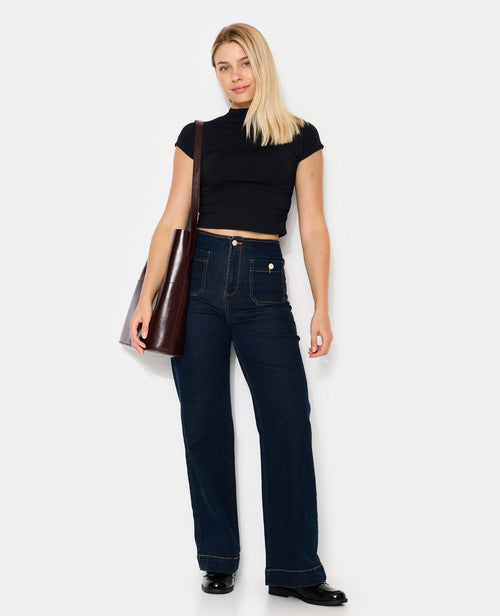 Jean wide taille haute avec poches devant - PIMKIE - 1
