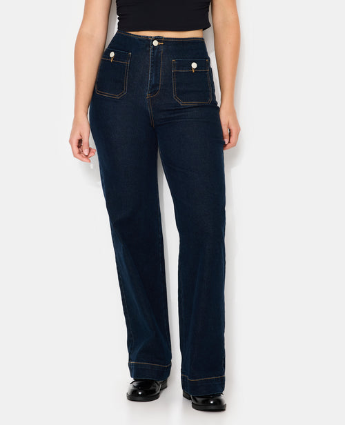 Jean wide taille haute avec poches devant - PIMKIE - 4