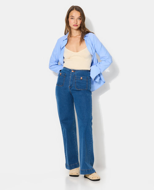 Jean wide taille haute avec poches devant - PIMKIE - 1