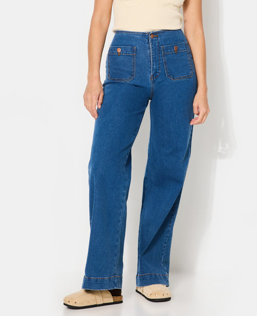 Jean wide taille haute avec poches devant - PIMKIE - 5