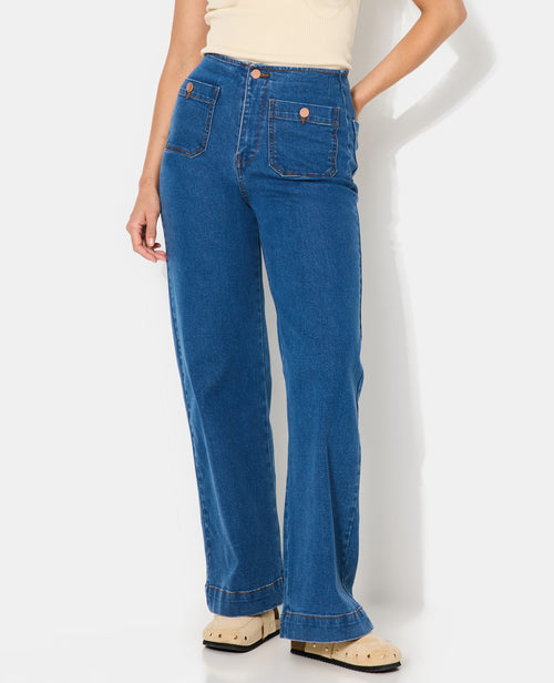 Jean wide taille haute avec poches devant - PIMKIE - 1