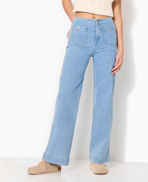 Jean wide taille haute avec poches devant - PIMKIE - 5