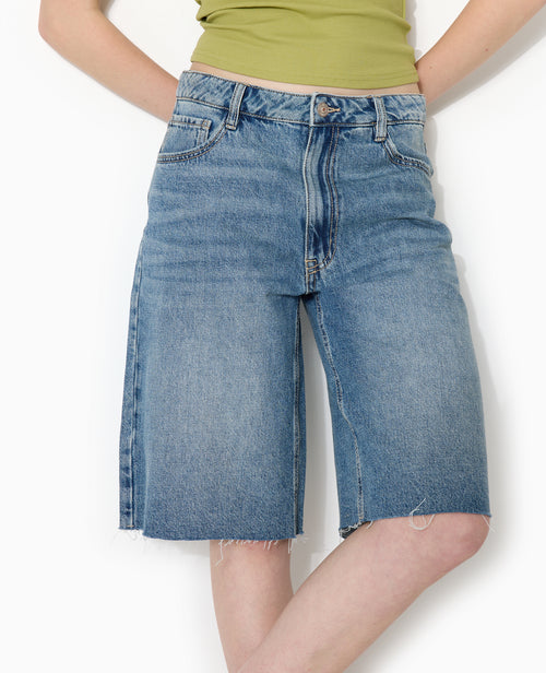 Bermuda large en jean taille basse bas coupés - PIMKIE - 2