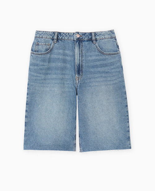 Bermuda large en jean taille basse bas coupés - PIMKIE - 4