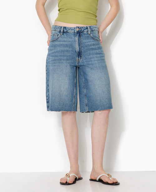 Bermuda large en jean taille basse bas coupés - PIMKIE - 5