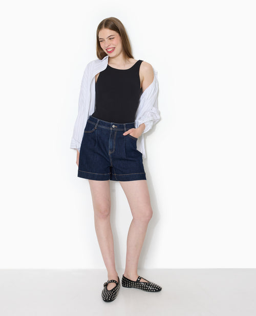 Short taille haute en jean avec pinces - PIMKIE - 1