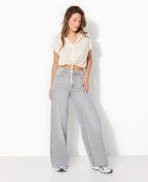 J71-1 / Jean wide taille haute avec bas coupés - PIMKIE - 1