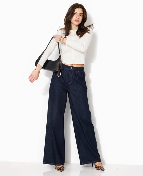 Jean wide taille haute avec pinces - PIMKIE - 1