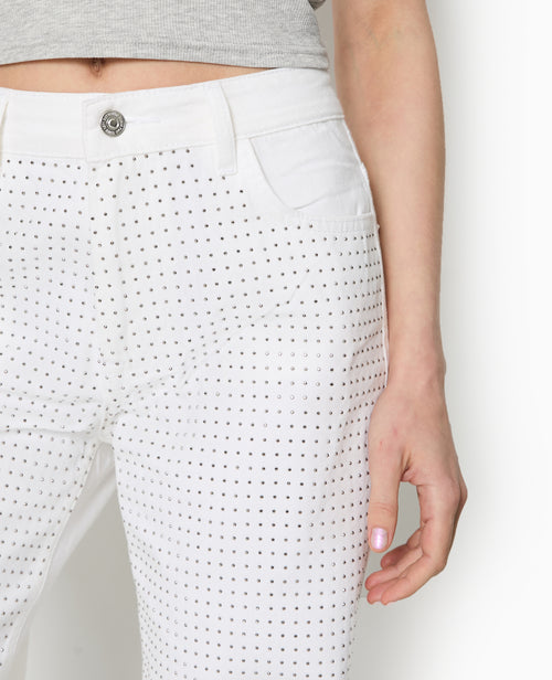 Jean droit taille haute avec strass devant - PIMKIE - 1