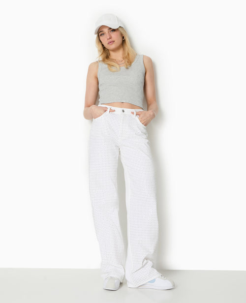 Jean droit taille haute avec strass devant - PIMKIE - 7