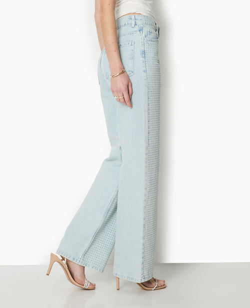 Jean straight taille haute avec strass devant - PIMKIE - 3