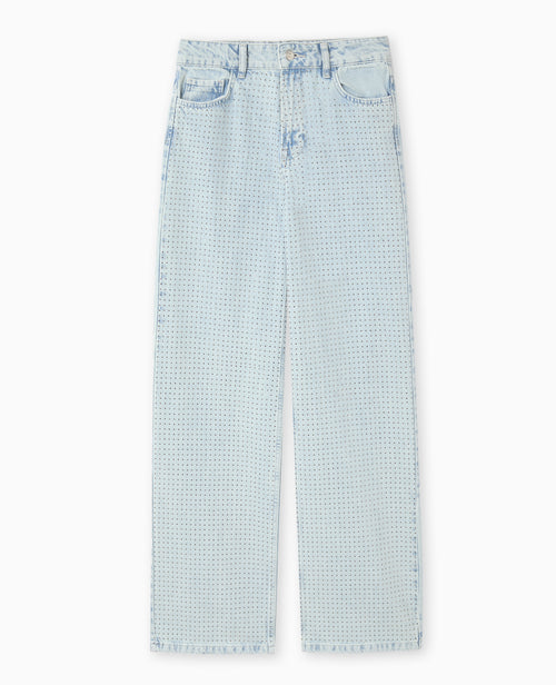 Jean straight taille haute avec strass devant - PIMKIE - 4