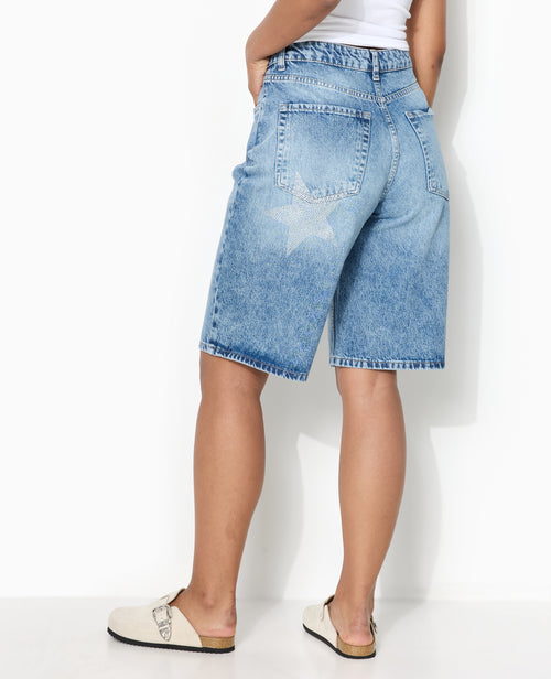 Bermuda large en jean avec étoiles en strass - PIMKIE - 6
