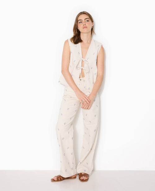Jean straight taille haute avec broderies fleurs - PIMKIE - 1