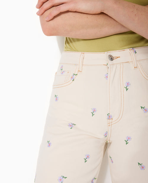 Jean straight taille haute avec broderies fleurs - PIMKIE - 2