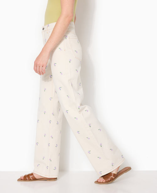 Jean straight taille haute avec broderies fleurs - PIMKIE - 3