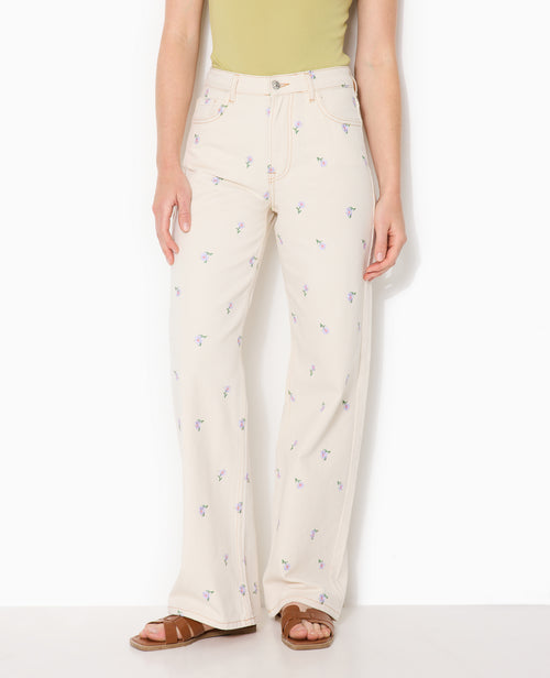 Jean straight taille haute avec broderies fleurs - PIMKIE - 5