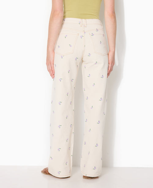 Jean straight taille haute avec broderies fleurs - PIMKIE - 6