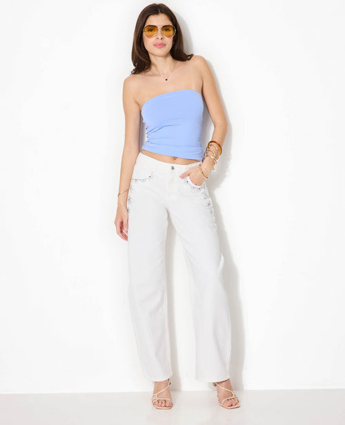 Jean barrel avec clous et strass colorés - PIMKIE - 1