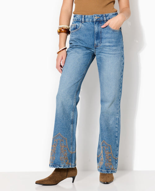 Jean flare taille haute avec broderies western - PIMKIE - 5