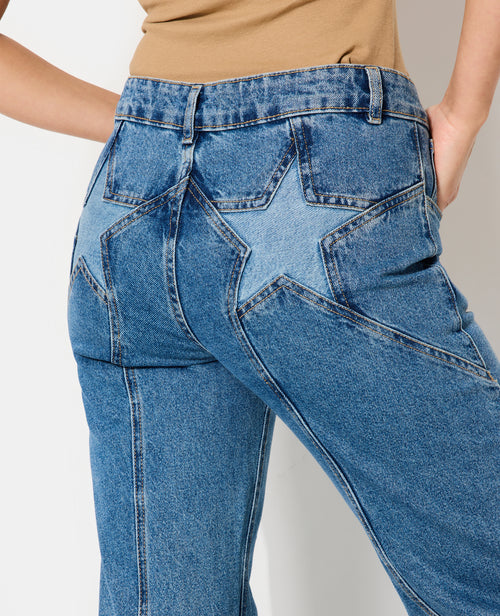 Jean straight taille medium avec étoiles dos - PIMKIE - 2