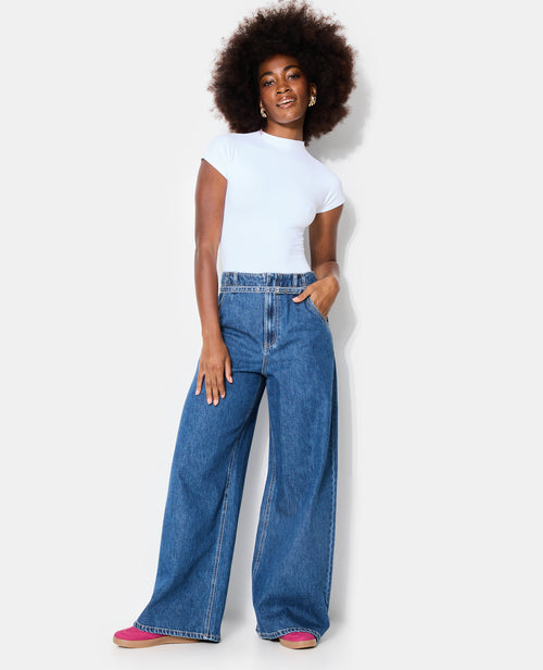 Jean wide avec ceinture fine - PIMKIE - 1