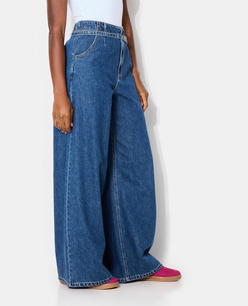 Jean wide avec ceinture fine - PIMKIE - 2