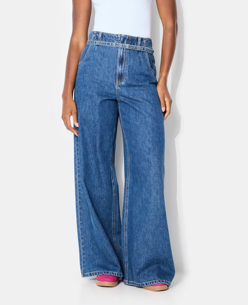 Jean wide avec ceinture fine - PIMKIE - 5