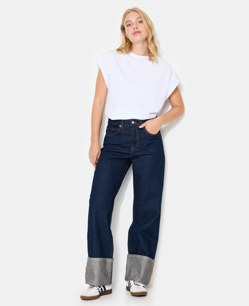 Jean straight taille haute avec grands revers - PIMKIE - 1