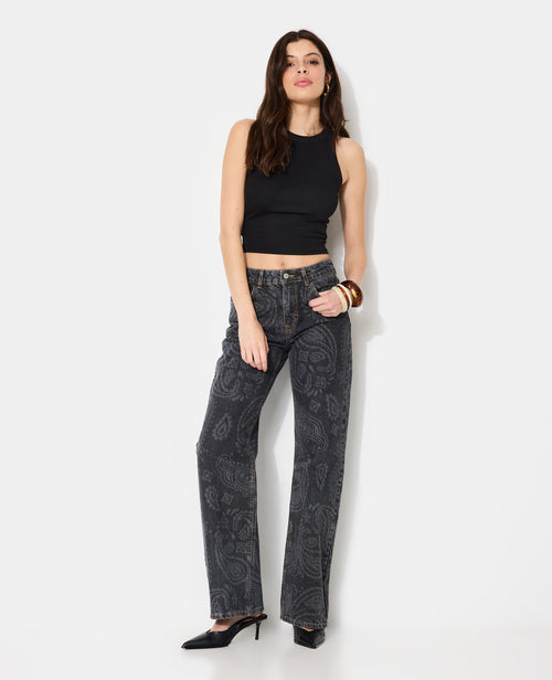Jean straight taille haute avec motifs bandana - PIMKIE - 1