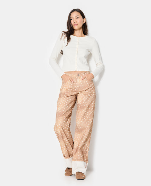 Jean droit avec grand revers motif faon - PIMKIE - 1