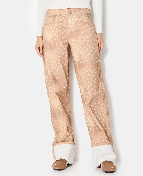 Jean droit avec grand revers motif faon - PIMKIE - 5