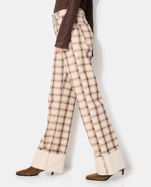 Jean droit avec grand revers motif carreaux - PIMKIE - 2