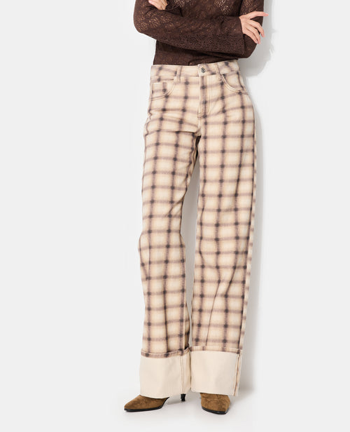 Jean droit avec grand revers motif carreaux - PIMKIE - 5