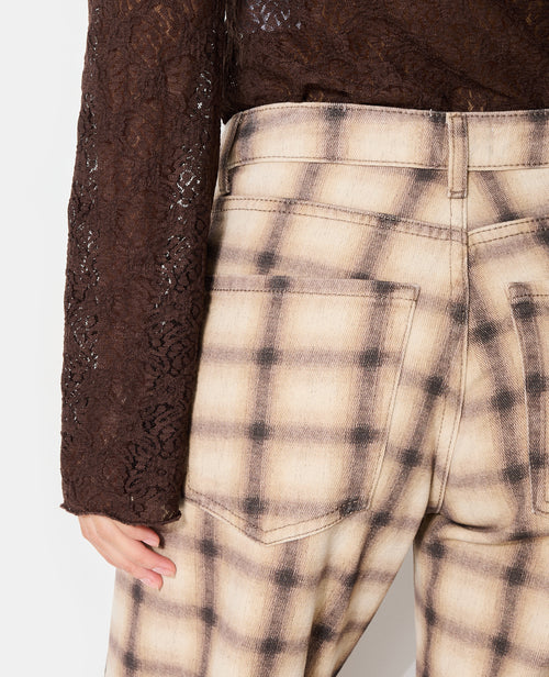 Jean droit avec grand revers motif carreaux - PIMKIE - 1