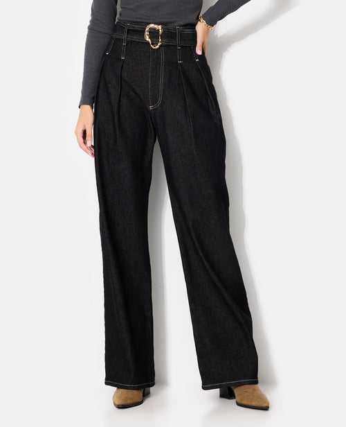 Jean wide taille haute avec ceinture et boucle - PIMKIE - 5