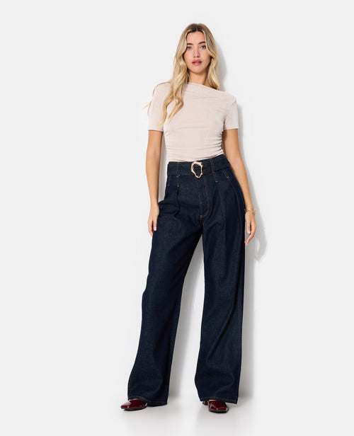 Jean wide taille haute avec ceinture et boucle - PIMKIE - 1