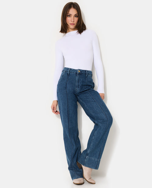 Jean straight taille haute avec plis cousus - PIMKIE - 1